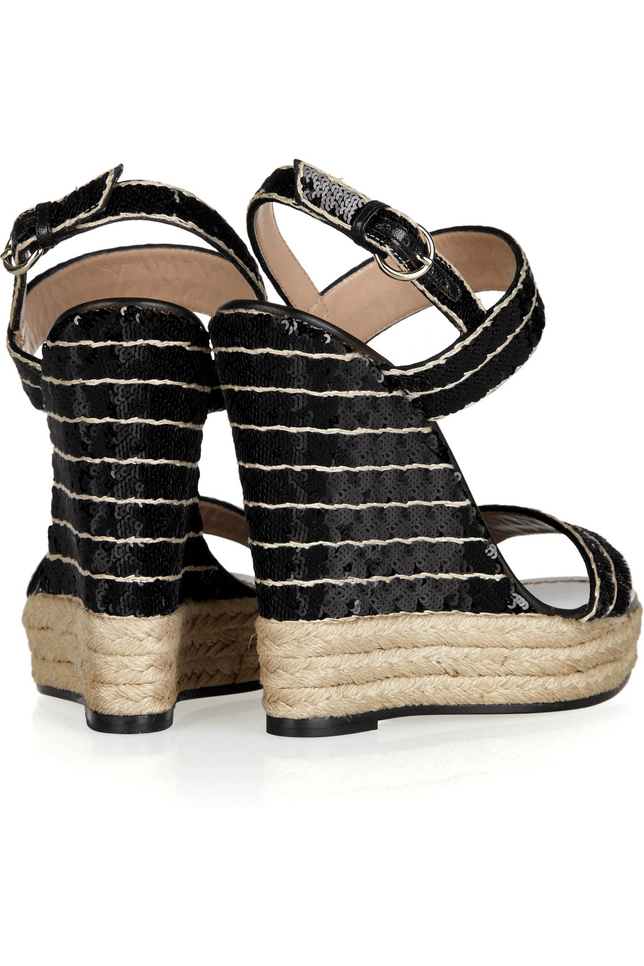 Lyst - Valentino Sequined Espadrille Wedge Sandals in Black
