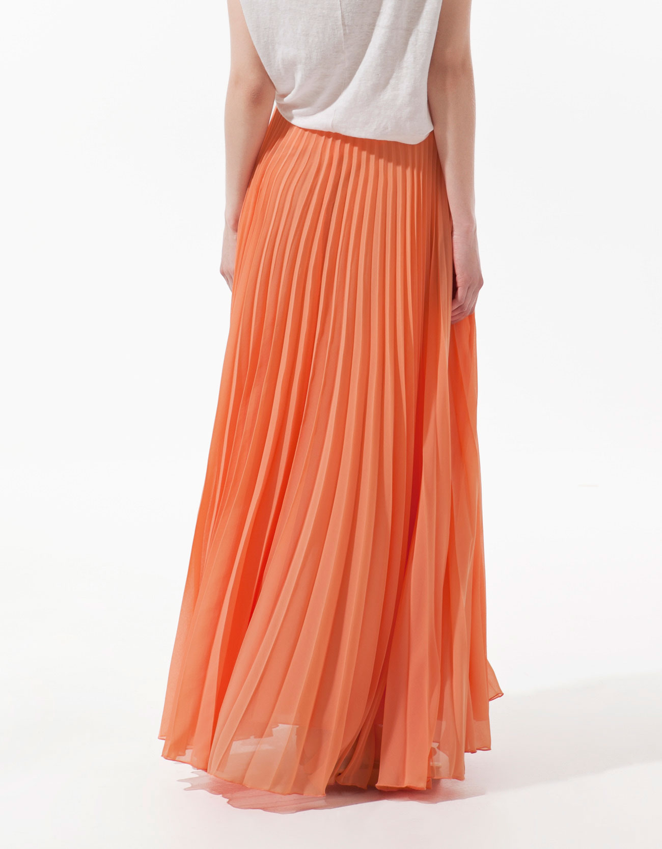 Zara Maxi Pleated Skirt in Orange (tangerine) | Lyst