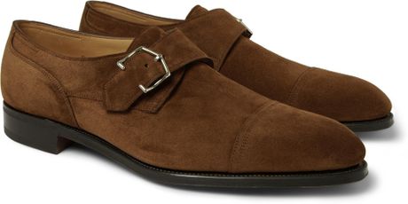 John Lobb Brentwood Suede Monkstrap Shoes in Brown for Men | Lyst