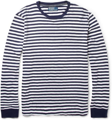 Polo Ralph Lauren Striped Fine Knit Cotton Jersey T-shirt in Blue for ...