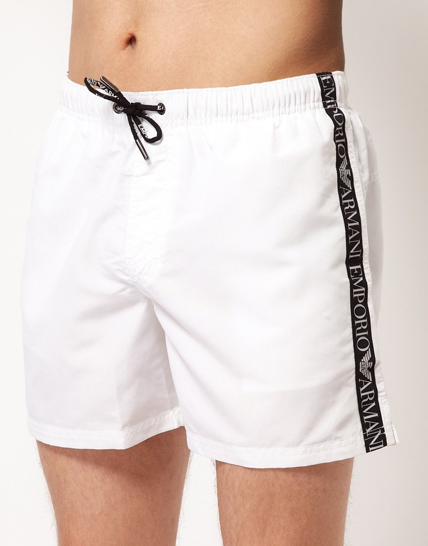white armani swim shorts