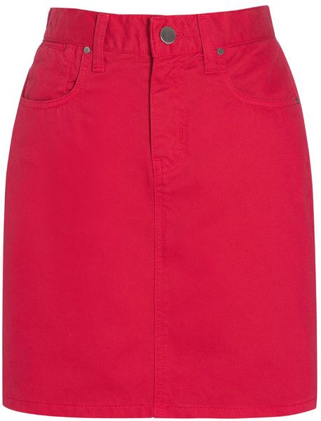 Boutique By Jaeger Becca Denim Mini Skirt in Red (hot pink) | Lyst