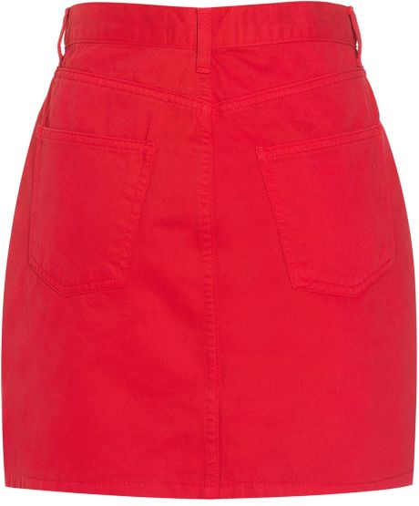 Boutique By Jaeger Becca Denim Mini Skirt in Red (hot pink) | Lyst