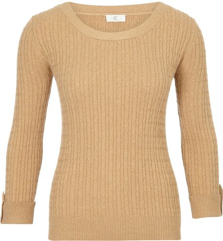 Cc Boat Neck Cable Knit Jumper in Brown (toffee) | Lyst