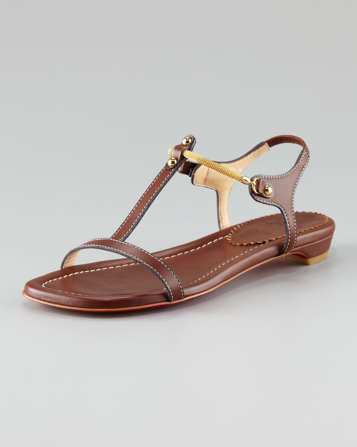 christian louboutin thong sandals Metallic gold and brown leather ...  