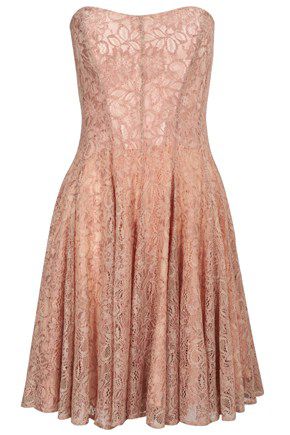 French connection Lucky Lace Strapless Flared Dress in Pink | Lyst