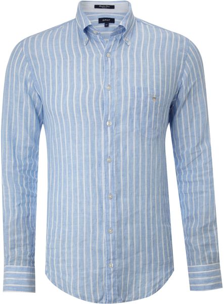 Gant Long Sleeved Linen Wide Striped Shirt in Blue for Men | Lyst
