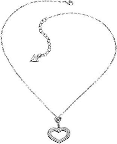Guess Rhodium Plated Open Heart Necklace in Silver | Lyst