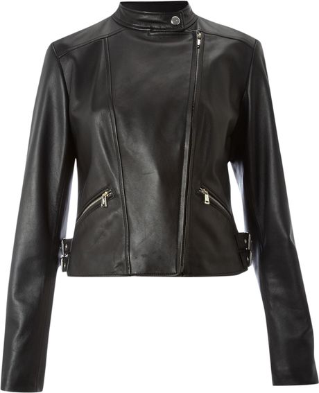 Lauren By Ralph Lauren Leather Jacket with Asymmetrical Front in Black ...