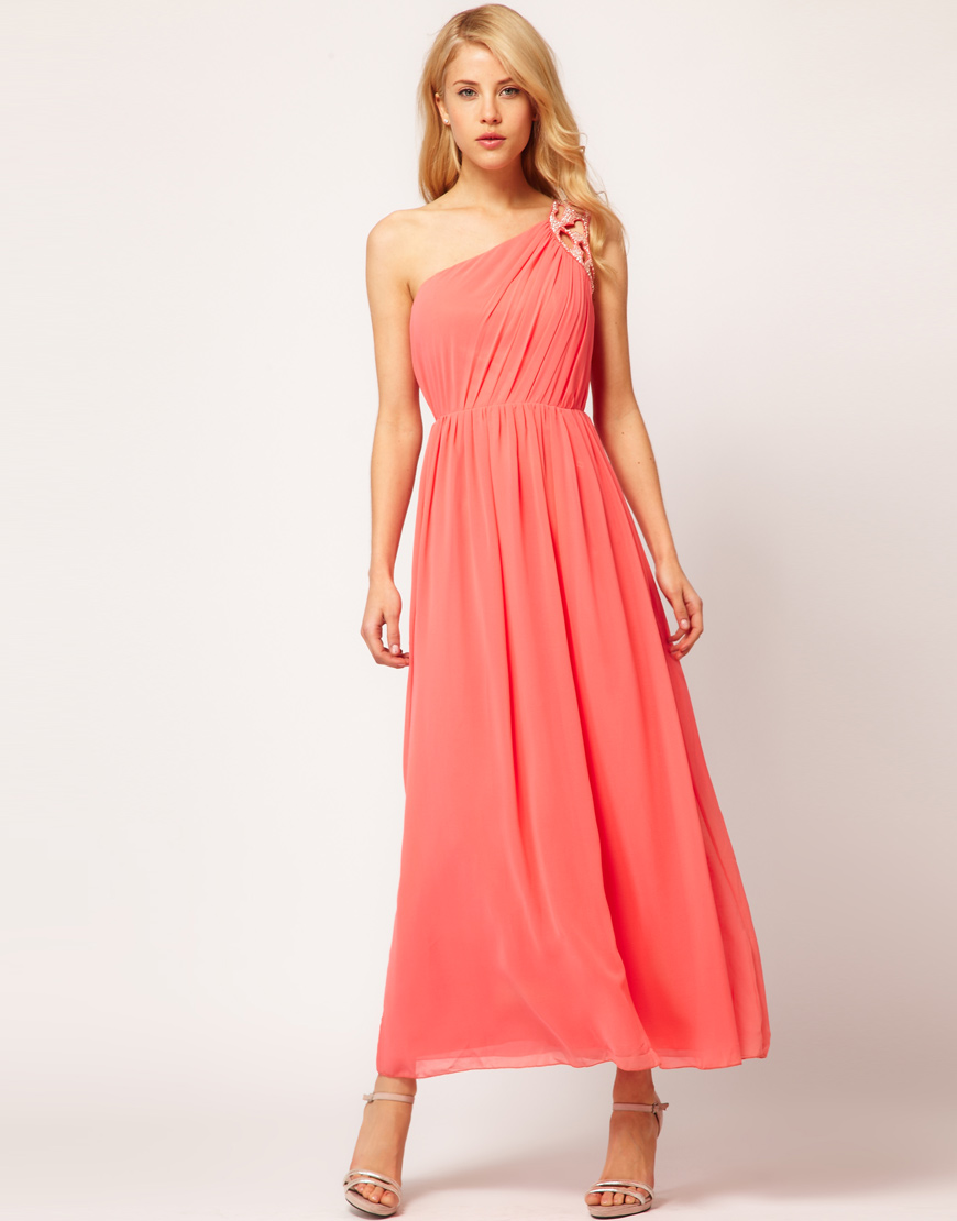 little mistress coral embellished maxi dress