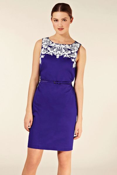 Oasis Oasis Embroidered Shift Dress in Blue (dark blue) | Lyst