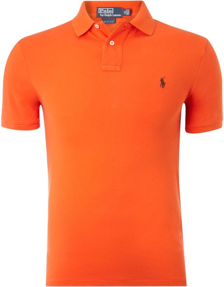 Polo Ralph Lauren Slim Fit Polo Shirt in Orange for Men | Lyst