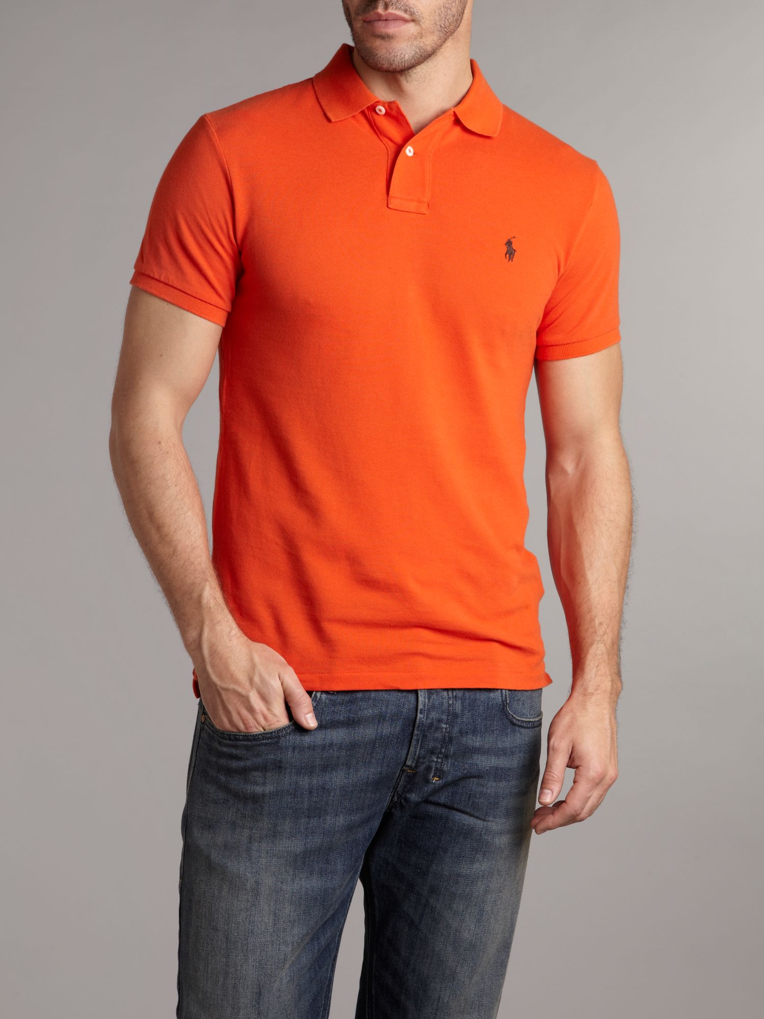 Polo ralph lauren Slim Fit Polo Shirt in Orange for Men | Lyst