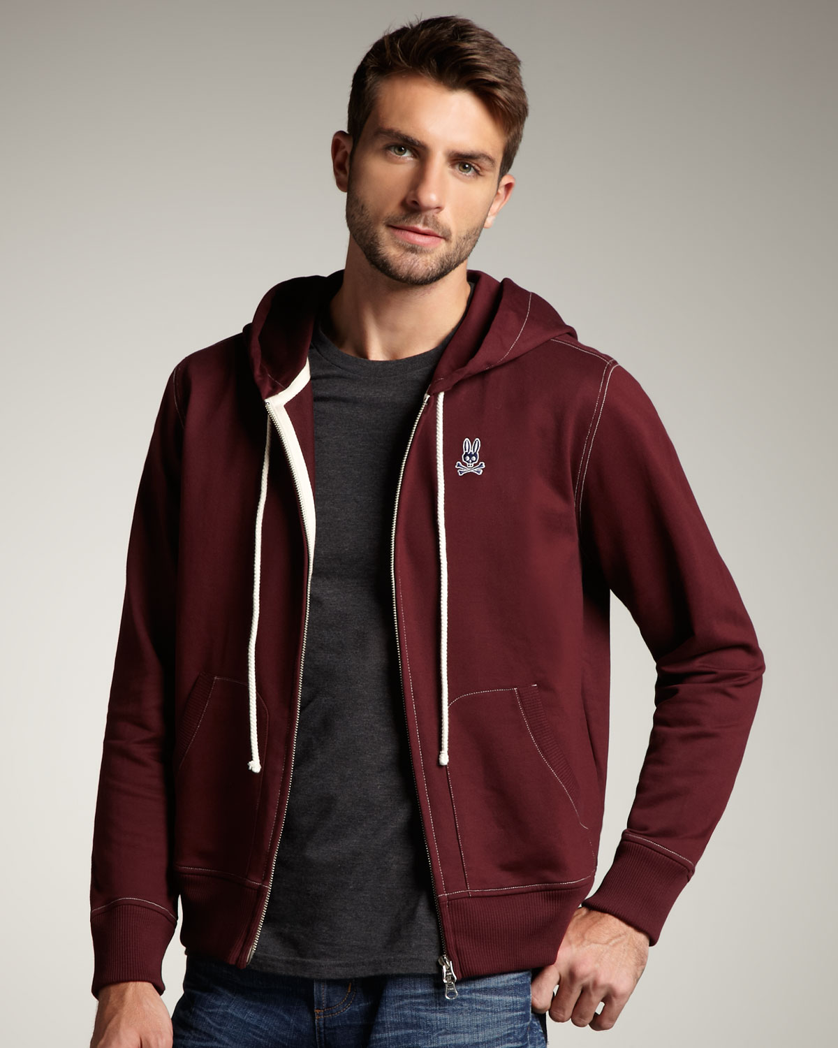 mens burgundy zip hoodie