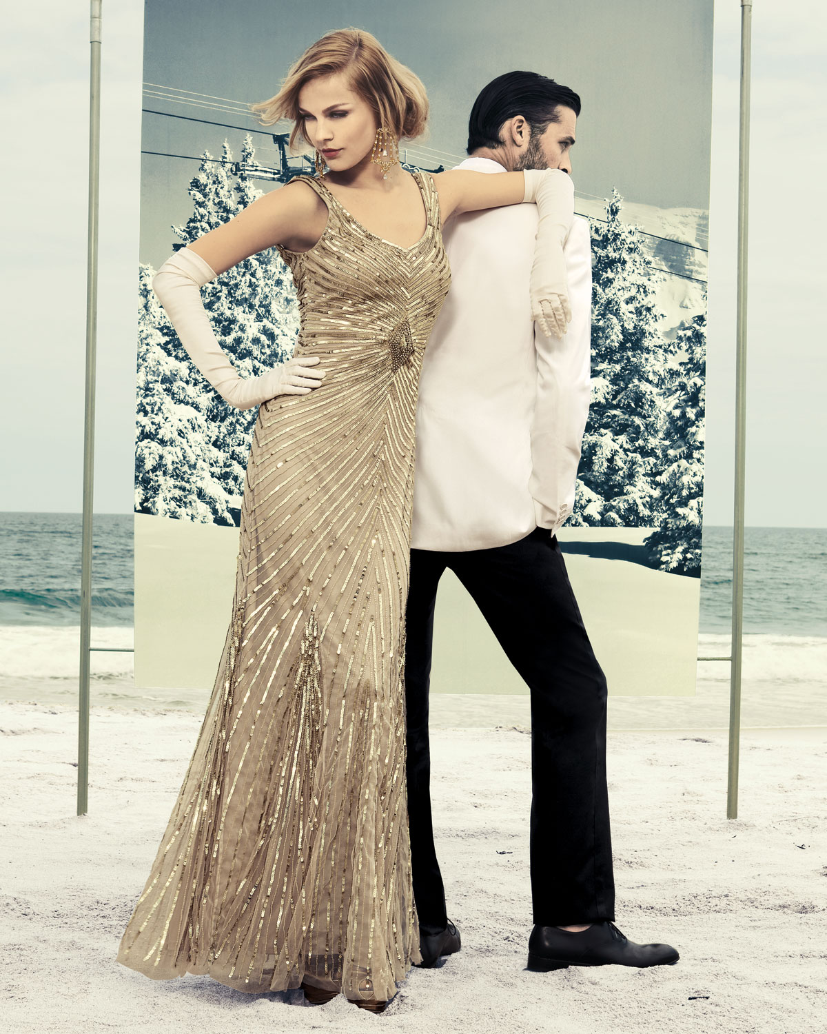 aidan mattox gold sequin dress