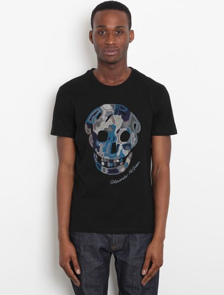 Alexander Mcqueen Military Skull Embroidery Tshirt in Black for Men | Lyst
