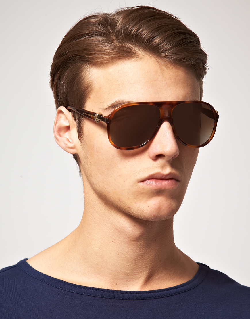 Alexander McQueen Plastic Skull Aviator Sunglasses in Brown for Men | Lyst