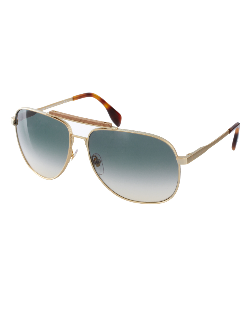 Alexander McQueen Alexander Mcqueen Wood Aviator Sunglasses in Gold