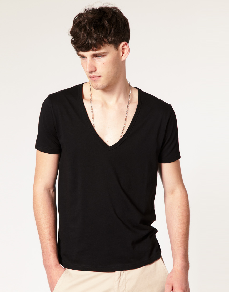 Lyst - Asos T-shirt with Deep V Neck in Black for Men