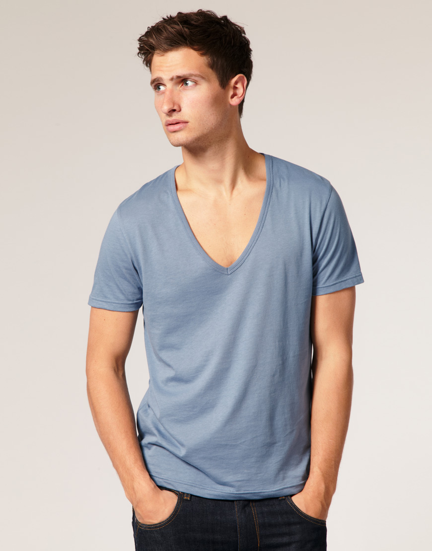 Lyst - Asos Asos Low V Neck T-shirt in Blue for Men