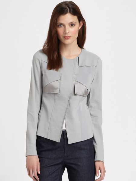 Elie Tahari Emily Stretch Linen Jacket in Gray (grey) | Lyst