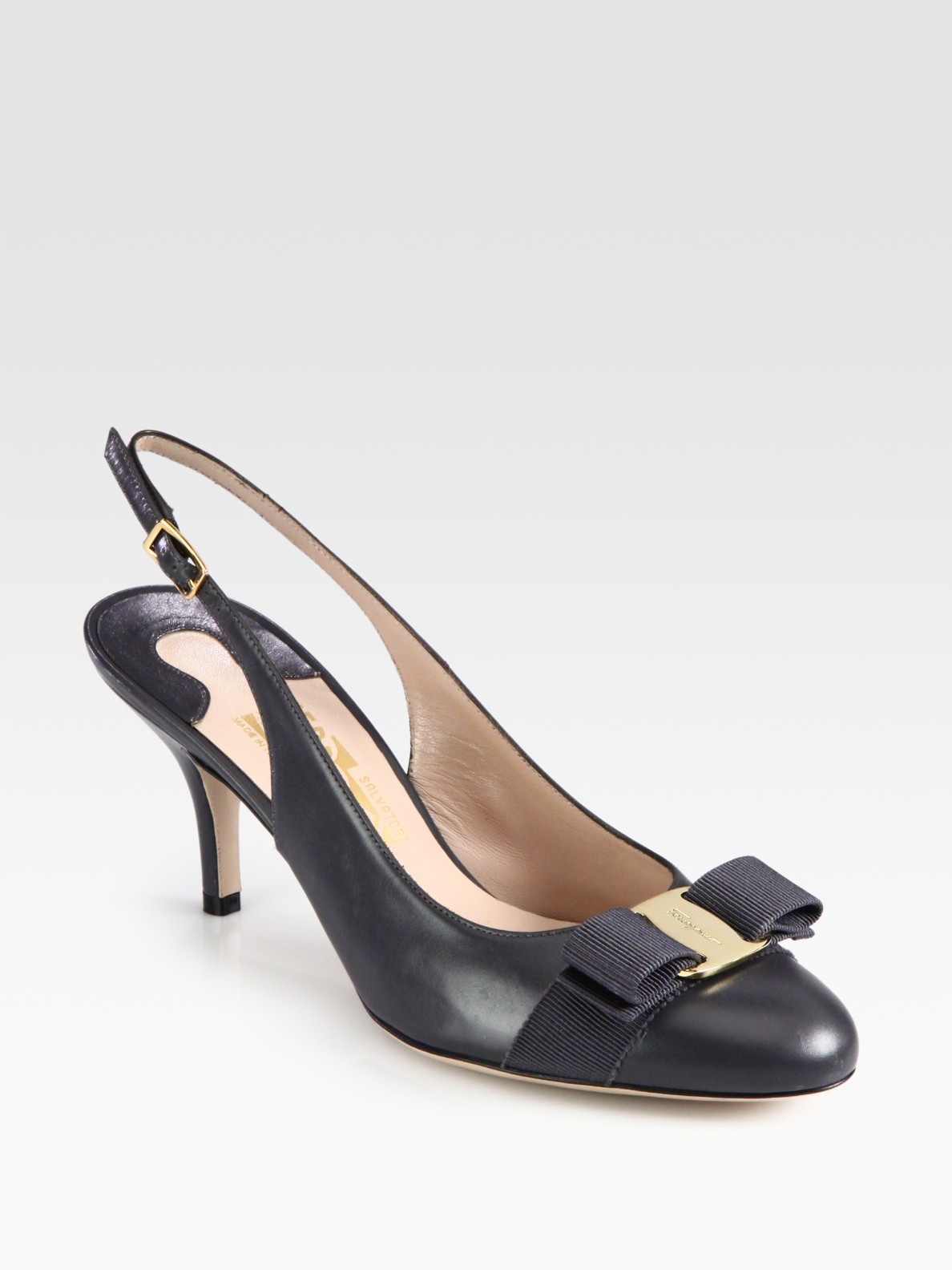 Ferragamo Flavia Leather Bow Slingback Pumps in Charcoal (Gray) - Lyst