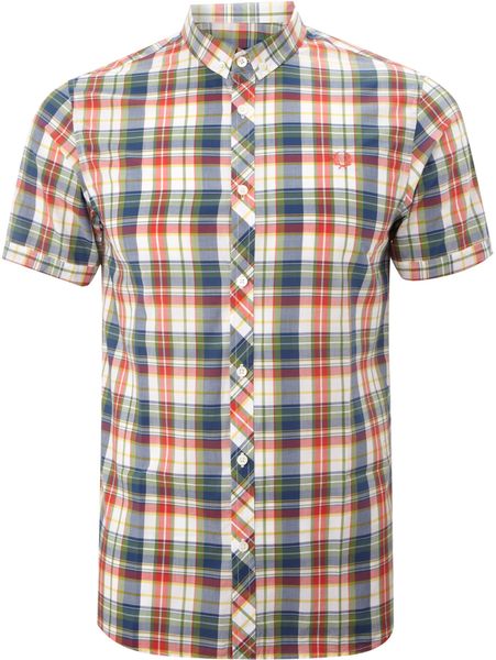 Fred Perry Short Sleeve Summer Madras Shirt in Red for Men | Lyst