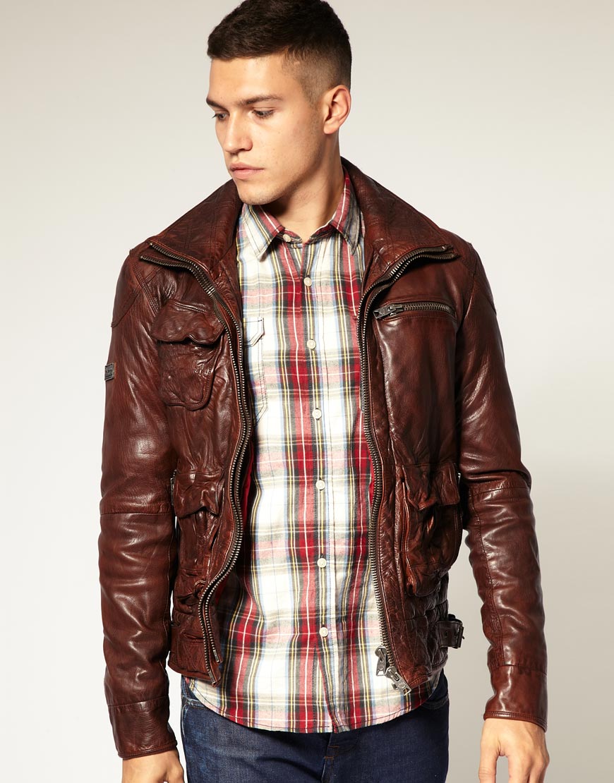 Superdry Superdry Tar Pit Leather Jacket in Brown for Men | Lyst Canada