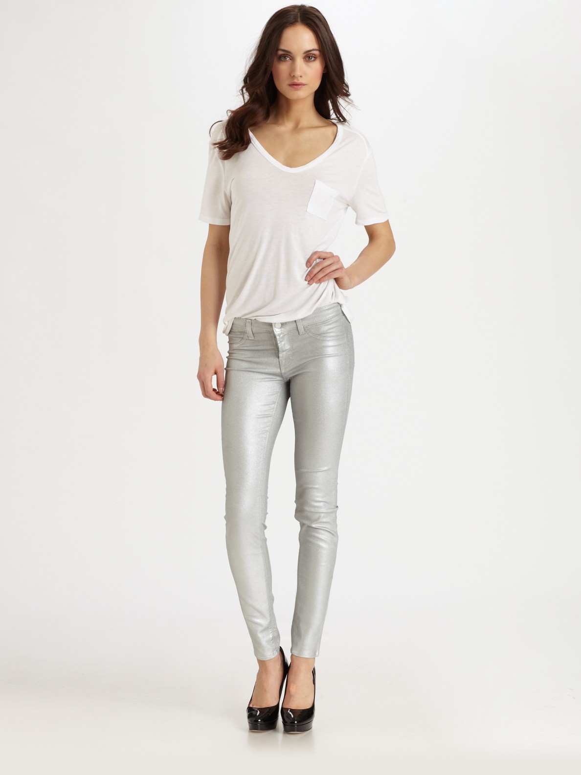 J Brand 901 Super Skinny Coated Jeans in Silver (Metallic) | Lyst