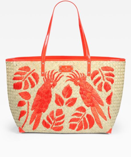 Kate Spade Birds Of Paradise Straw Patent Leather Tote in Beige ...