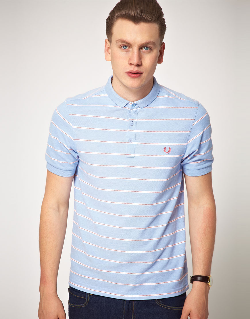 Fred Perry Slim Fit Taped Placket Oxford Stripe Polo Shirt in Blue for Men  - Lyst