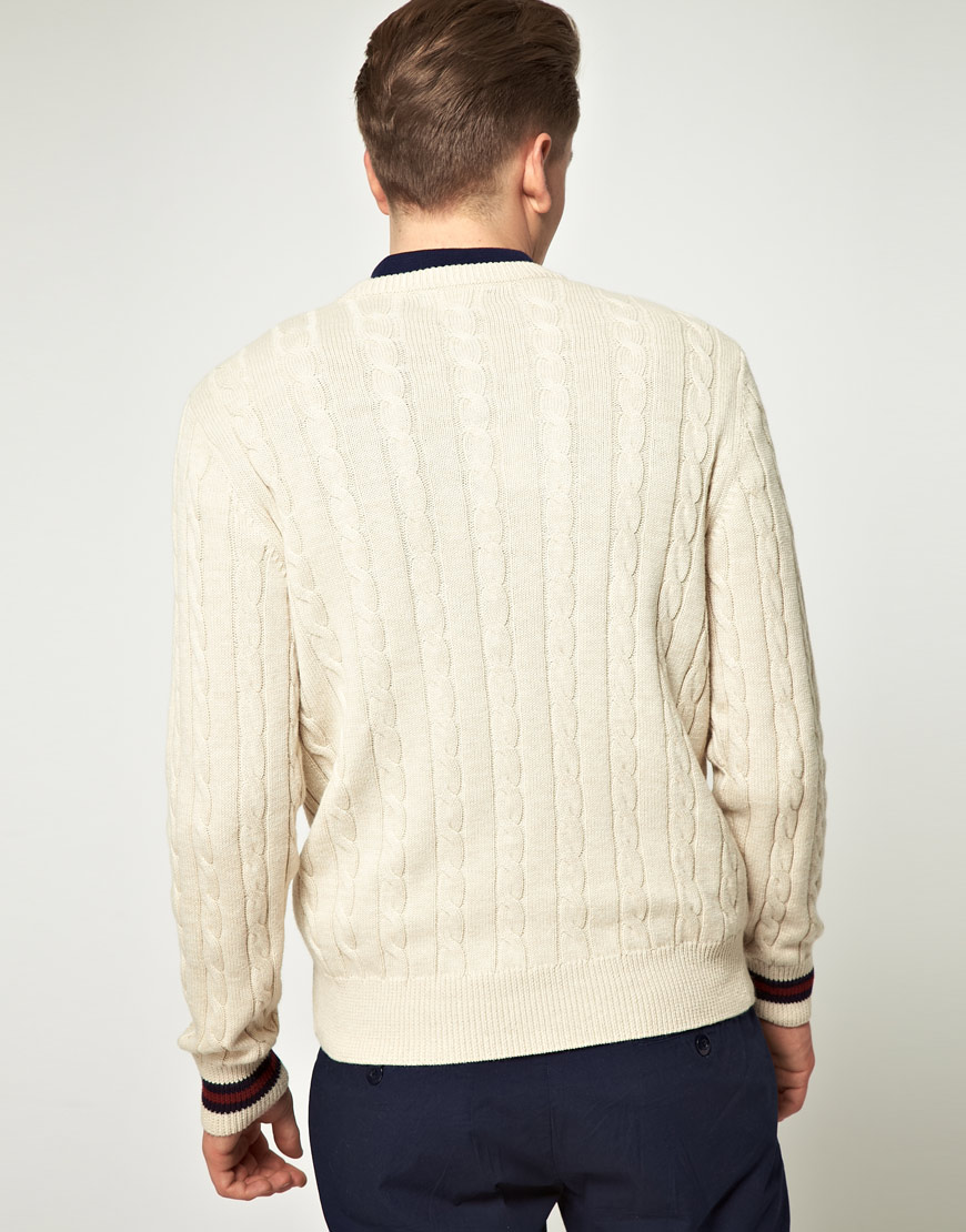 Lyst - Fred Perry Fred Perry Tipped Cable Crew Jumper in White for Men