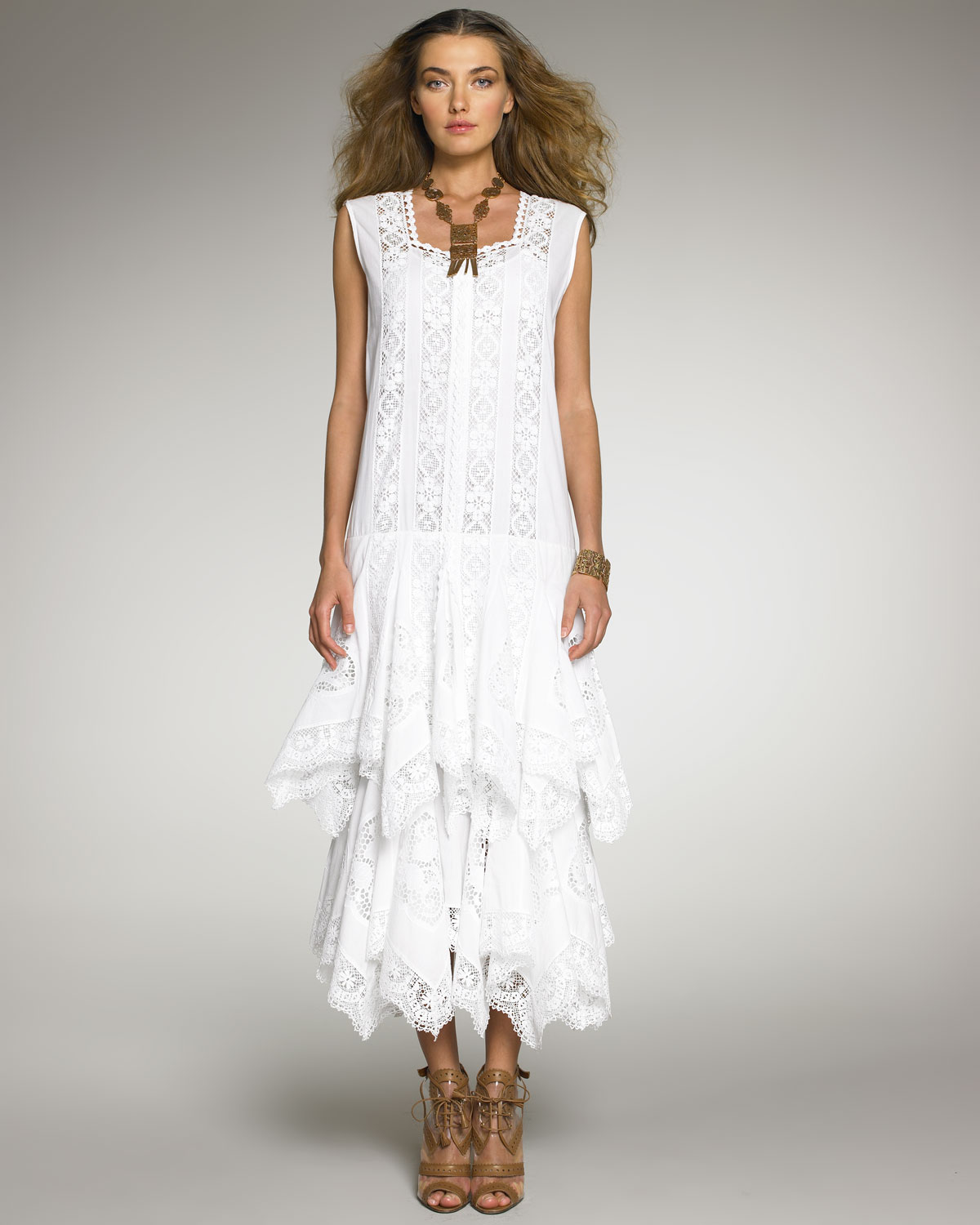 Lyst - Oscar de la renta Sleeveless Lace Dress in White