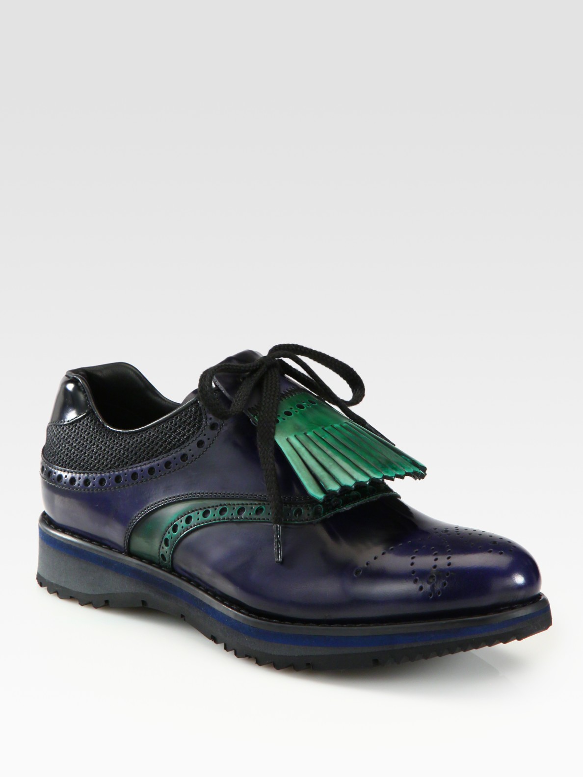 Prada Leather Wingtip Golf Shoes in 