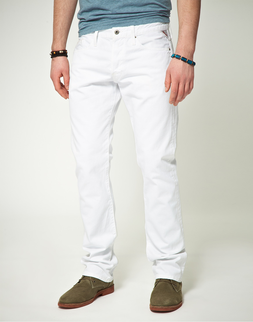 Replay Replay Waitom Regular Slim Straight Jeans in White for Men - Lyst