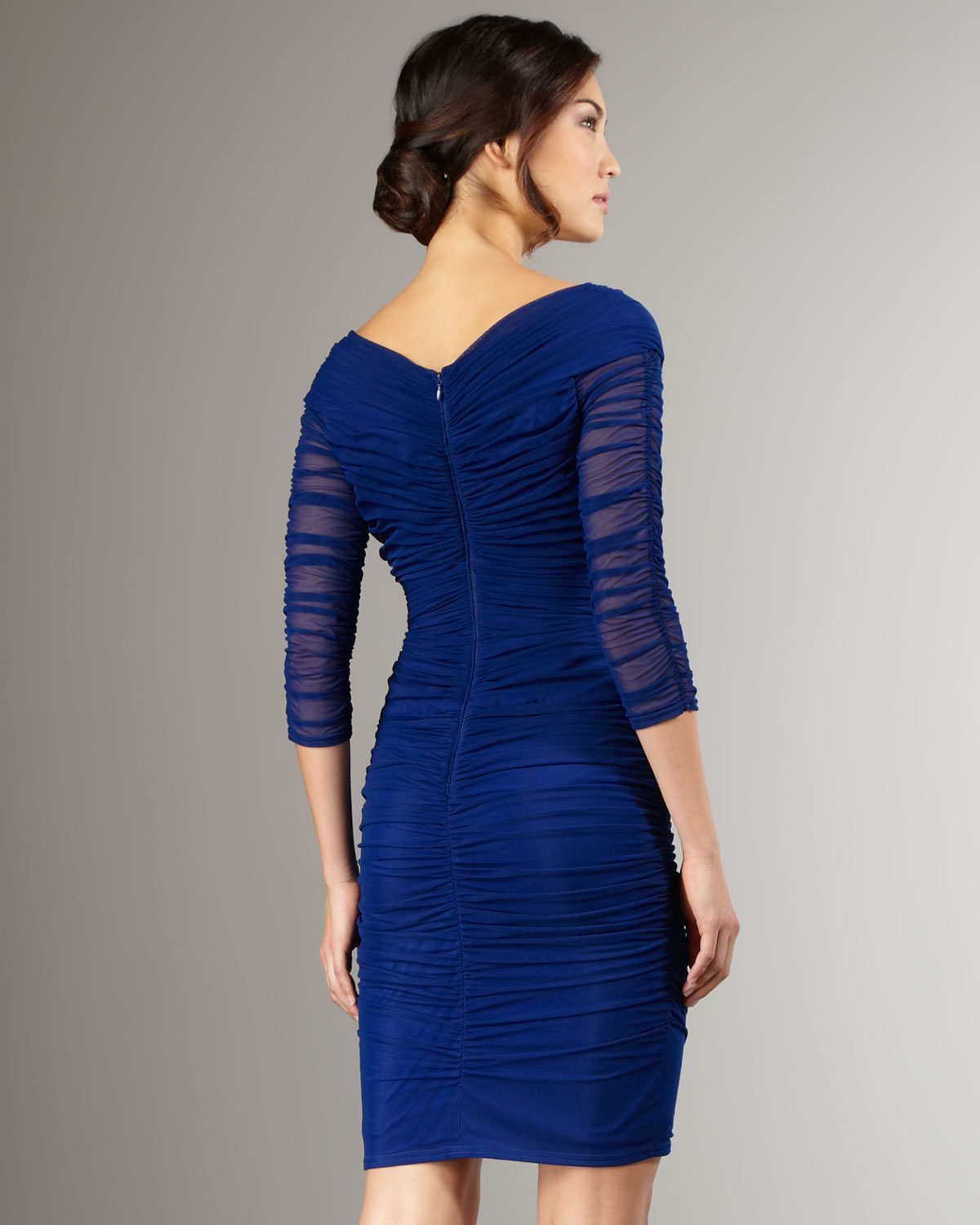 Lyst Tadashi Shoji Wide Vneck Ruched Dress In Blue Gallery