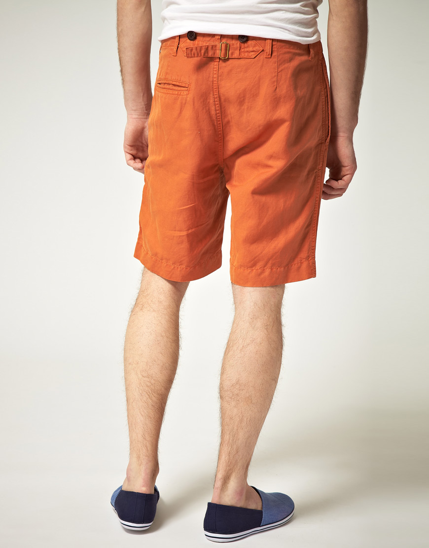 YMC Ymc Cinch Back Linen Cotton Basic Chino Shorts in Orange for Men - Lyst