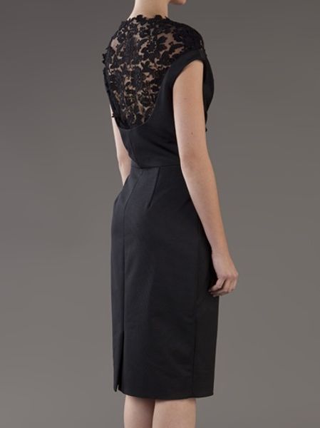 Lela Rose Lace Neck Sheath Dress in Black | Lyst