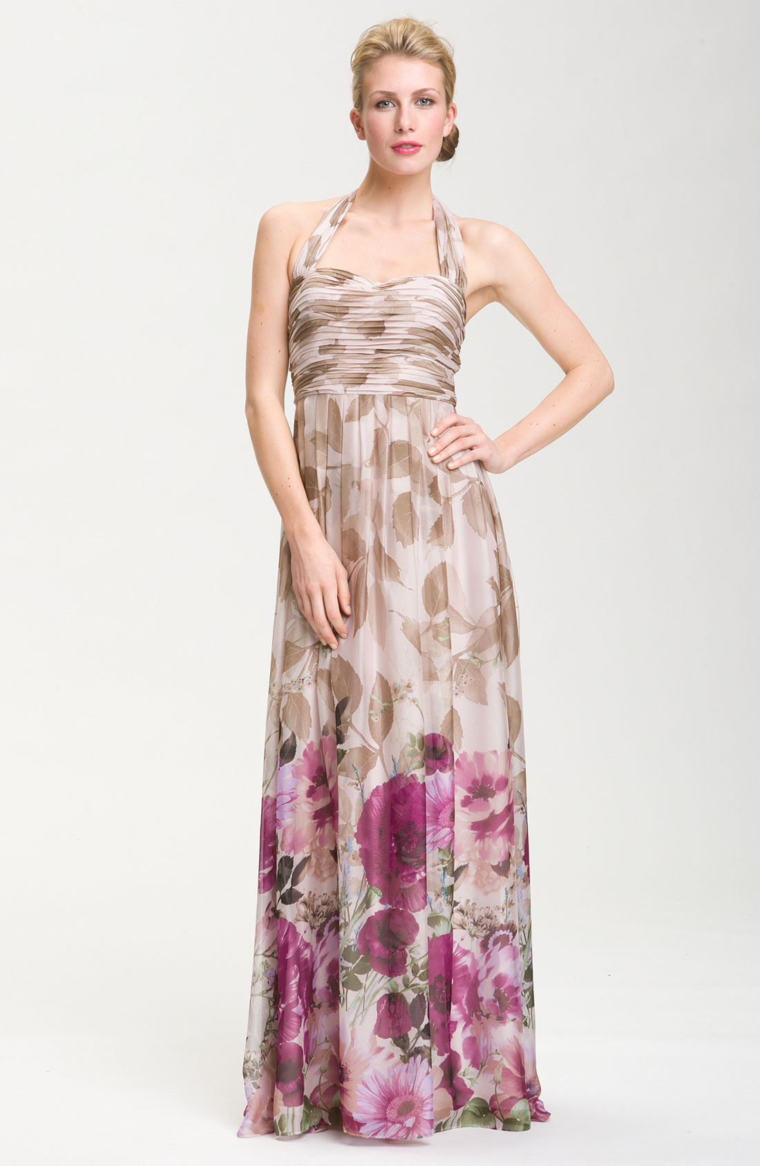 floral chiffon evening gown