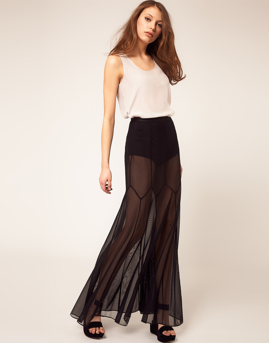 Lyst - Asos Asos Maxi Skirt in Mesh with Knickers in Black