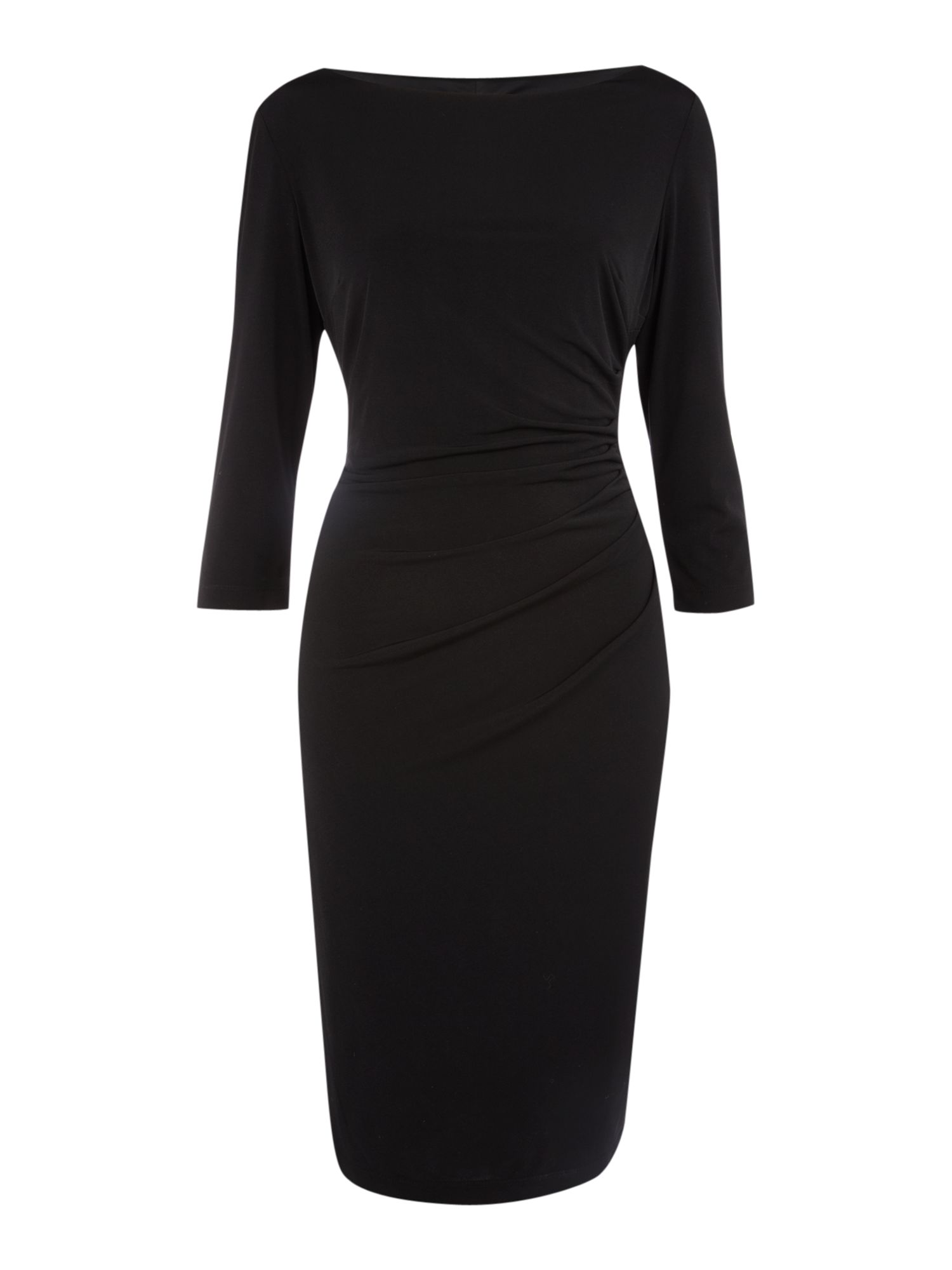 Linea Slash Neck Gathered Side Dress in Black | Lyst