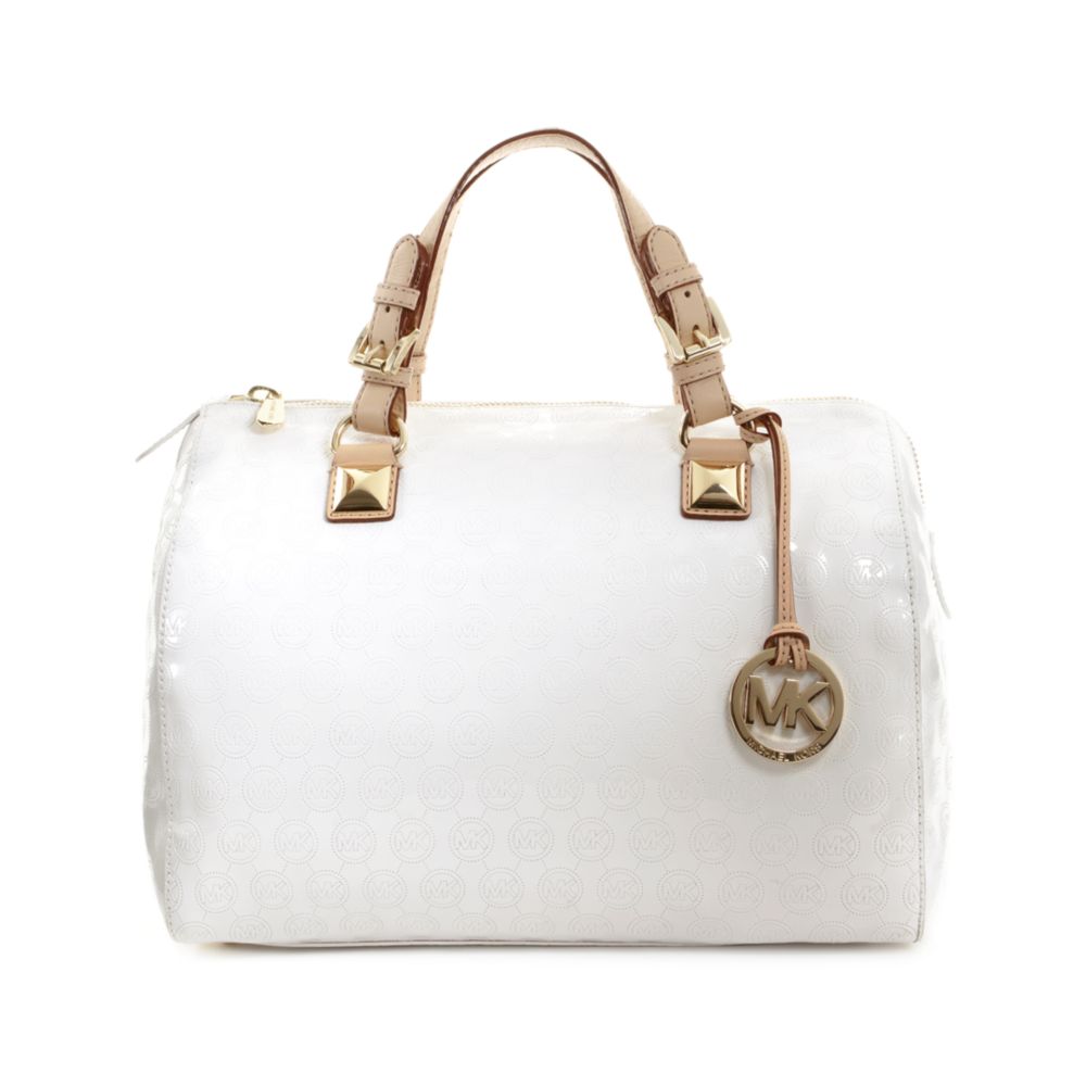 Michael Kors Jet Set Monogram Grayson Satchel in White - Lyst