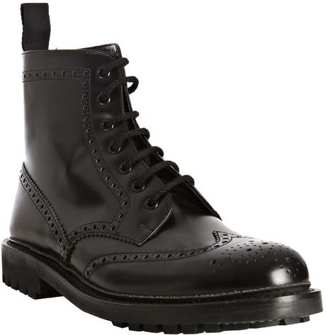 Prada Black Shined Leather Wingtip Ankle Boots in Black for Men | Lyst
