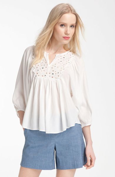 Rebecca Taylor Tiles Embroidered Blouse in White | Lyst
