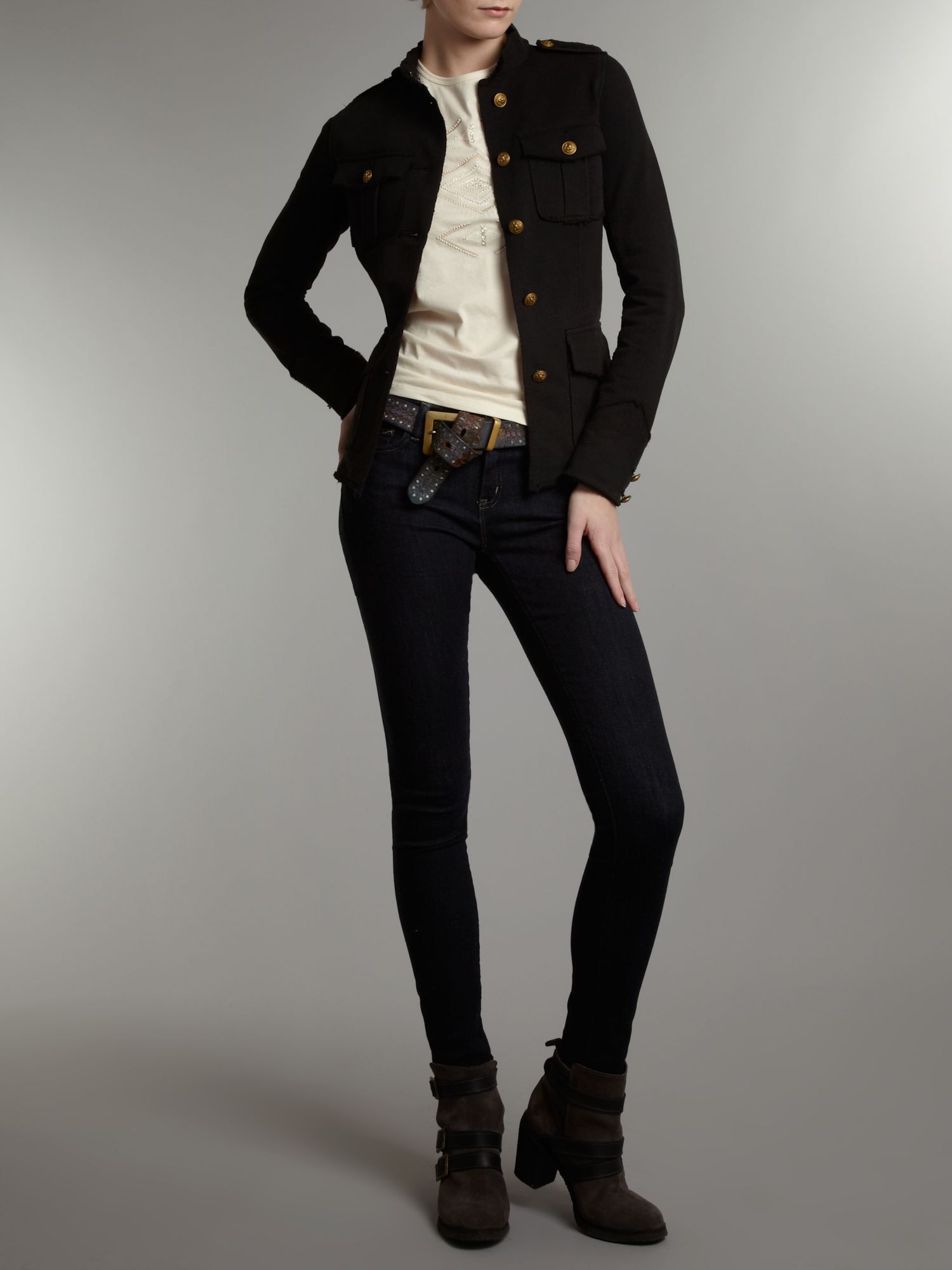 Denim & supply ralph lauren Jersey Fleec Military Style Jacket in Black