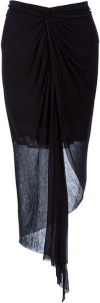 Helmut Lang Long Twist Front Skirt in Black | Lyst