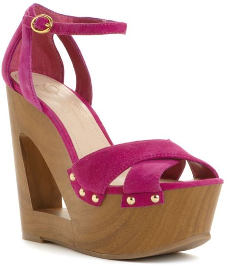 Jessica Simpson Niki Wedge Sandals in Pink (pink suede) | Lyst