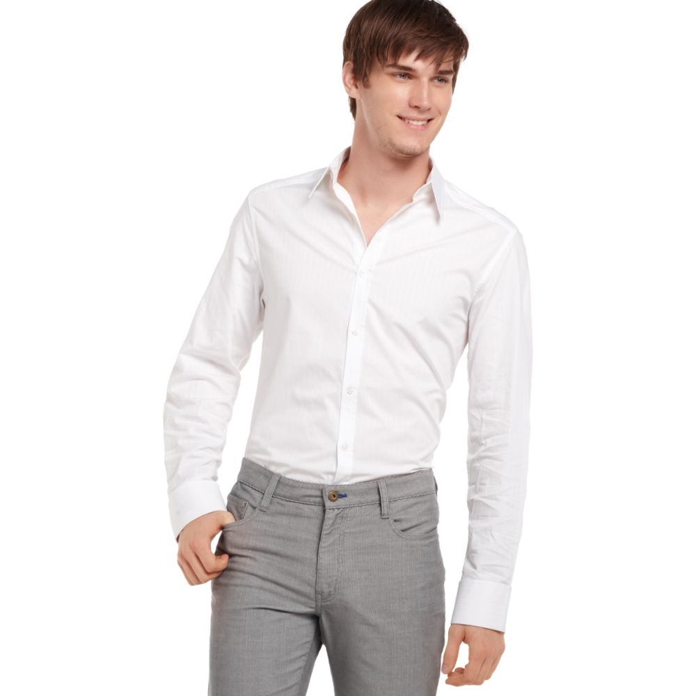 Kenneth Cole Reaction Long Sleeve Satin Woven Shirt in White for Men | Lyst