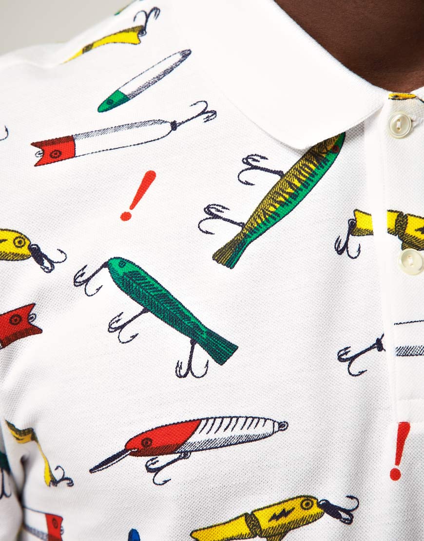 Lacoste L!ive Slim Fit Fishing Hooks Polo in White for Men