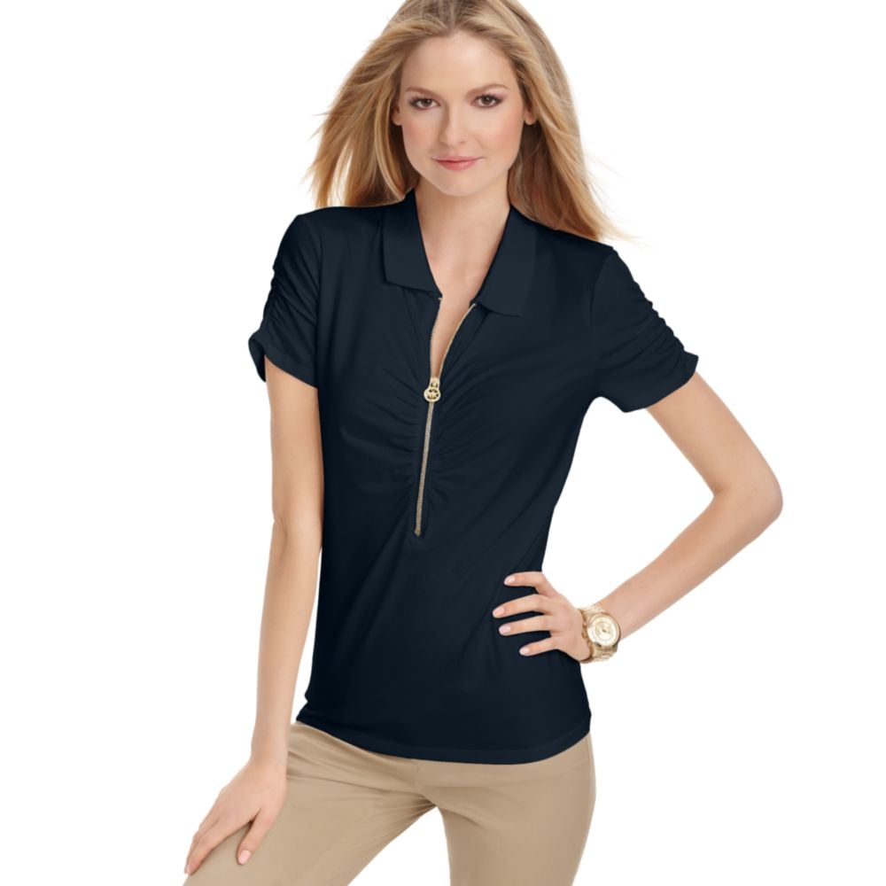 michael michael kors short sleeve ruched polo top